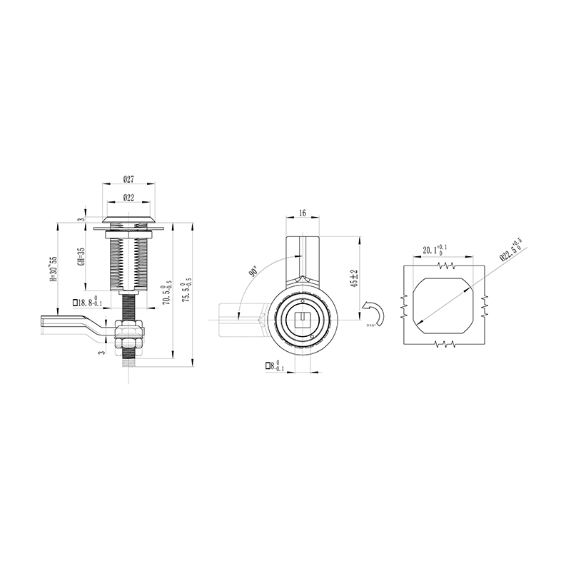 قفل فشاری سیلندر 8 میلی متری مثلثی MS816-3D-1 قفل فشاری سیلندر 8 میلی متری مثلثی MS816-3D-1